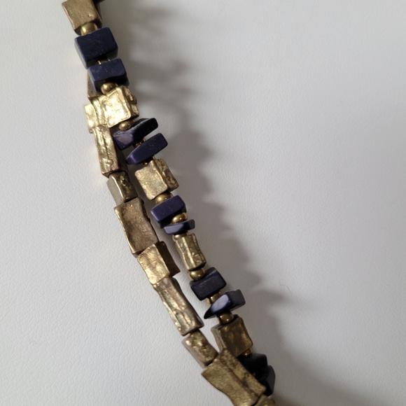 Leather Braided Bronze Navy Beaded Wrap Necklace - Picture 4 of 6